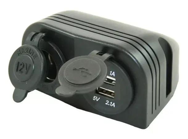12V stikkontakt med USB Utenpåliggende 