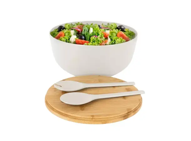 Salat bolle m/lokk og bestikk hvit 