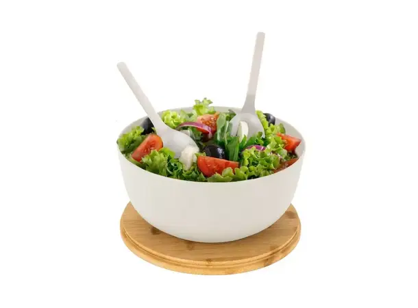 Salat bolle m/lokk og bestikk hvit 