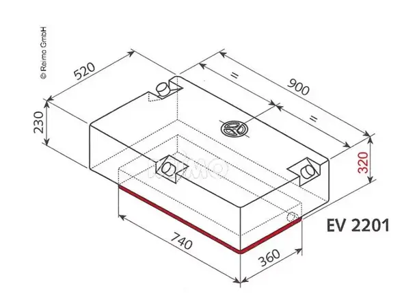 Universal vanntank 124 l EV2201 900 mm lang 