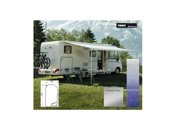 Thule veggmarkise 8000 450 cm Saphir blue / Sølv 