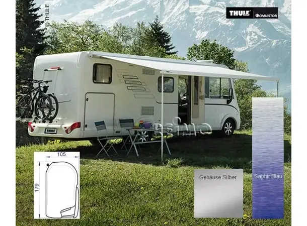 Thule veggmarkise 8000 450 cm Saphir blue / Sølv 