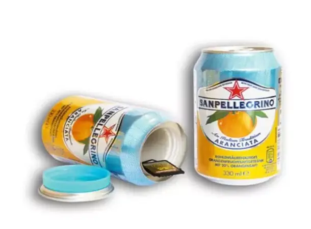 Skjult safe i brusboks San Pellegrino orange 