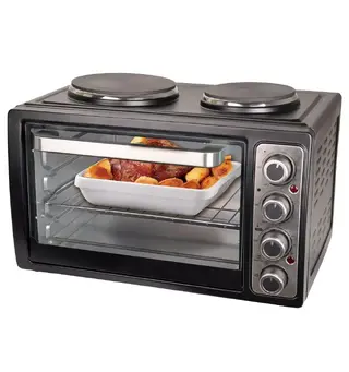 Bordkomfyr m/2 plater og stekeovn 28L Kokeplater og Airfryer i ett apparat.