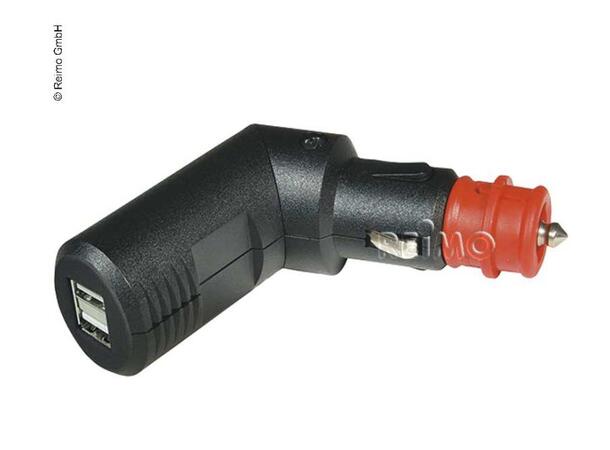 12V plugg: Vinklingsbar USB dobbelladerp 2x2100mA for tilkobling til sigarettenne 