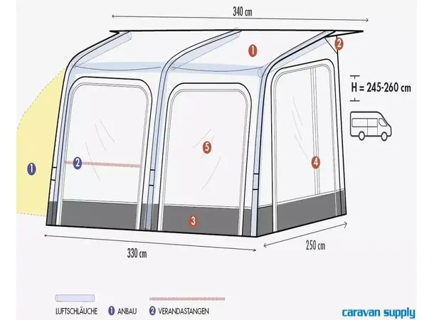 Mars luftfortelt til van/campingbil Høyde 245-260 cm. 