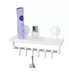 Oppbevaringshylle m/sugekopp og 6 kroker