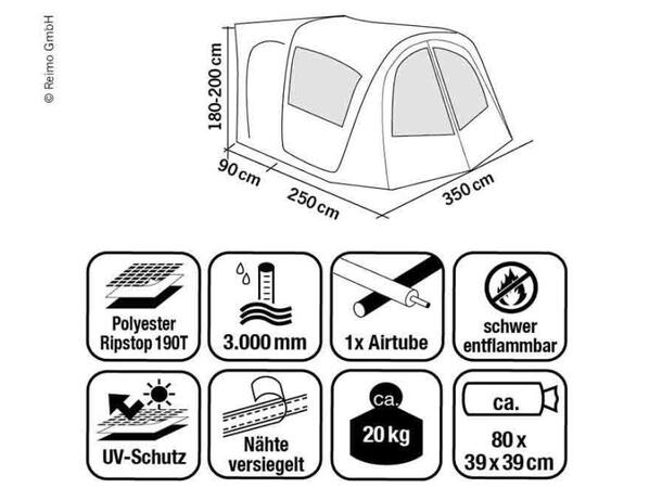 Busstelt Tour Van Air 1 B350 x D250+90 cm 