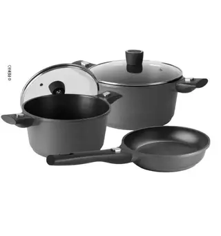 Camp4 kasserollesett aluminium Premium 2 gryter, 2 lokk og 1 panne