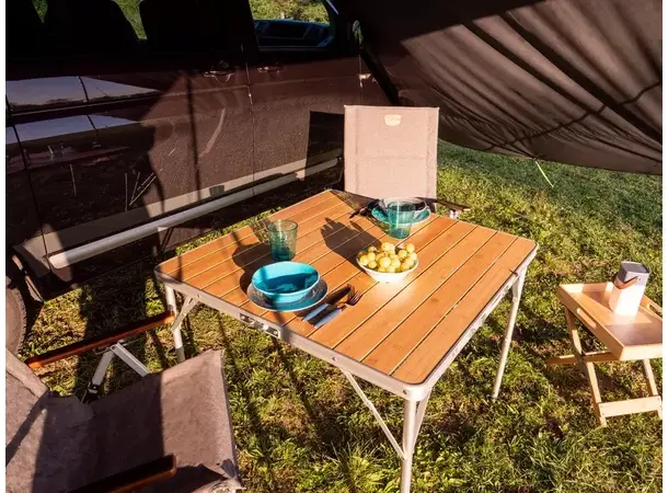 Campingbord med bordplate av bambus B90xL90xH70 cm 