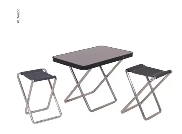 Crespo bordplate med to klappstoler grå 
