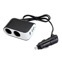 12V adapter uni plugg 2 x uni + USB m/LEDlys