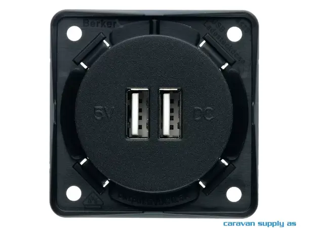 Berker uttak m/2 USB 230V antrasitt u/ramme 55x55mm 