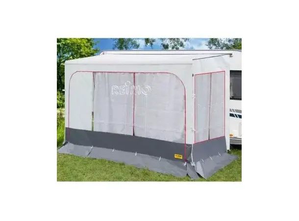 Gardin hvit m/røde kanter for sidevegger | Caravan.no - Caravan.no AS