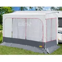 Gardin hvit m/røde kanter for sidevegger Til Villacaravan markisetelt