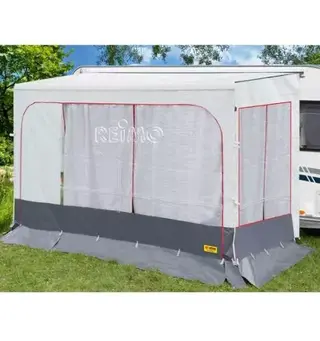 Gardin hvit m/røde kanter for sidevegger Til Villacaravan markisetelt