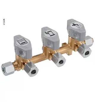 Gassventilblokk VK3 1 inngang 10 mm, 3 uttak 8 mm